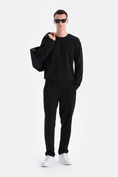 Eros Siyah Nervür Detaylı Scuba Pantolon