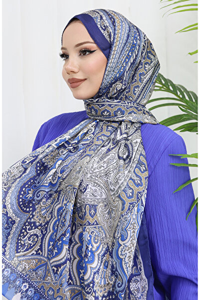 sefamerve Ethnic Pattern Janjan Shawl 70304-02 Navy Blue