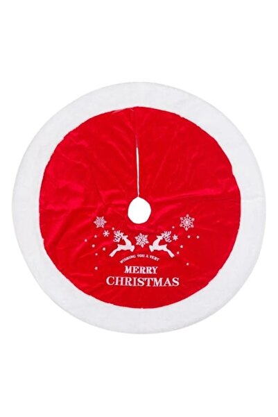 ANTBRO Red Velvet Decorative Christmas Tree Skirt with Merry Christmas and White Fur, 90cm
