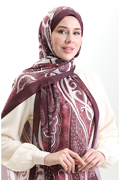 sefamerve Wzorzysty miękki szal 70313-10 Wiśnia