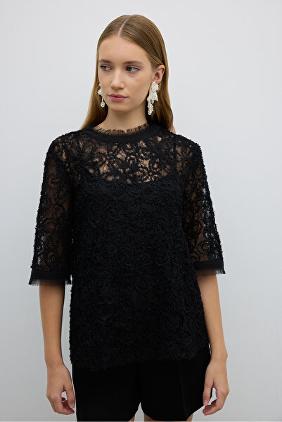 Roman Bisiklet Yaka Kısa Kol Bluz Siyah K2613030_001