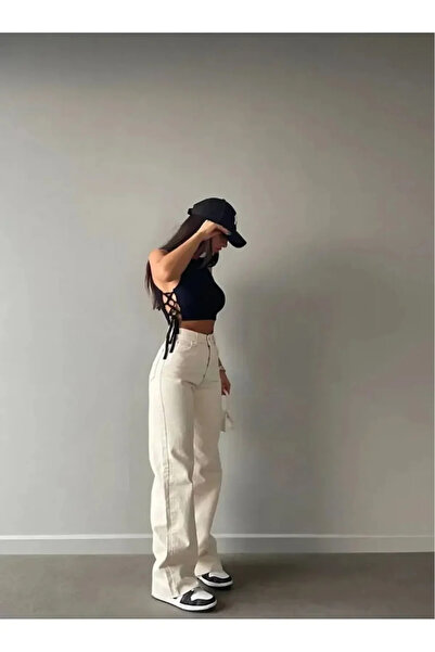 kleshus Κρεμ γυναικείο ψηλόμεσο Palazzo Jean Casual