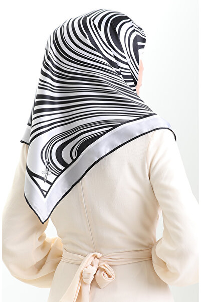 sefamerve Ψηφιακό κασκόλ από ρεγιόν 70301-03 Ασημί γκρι