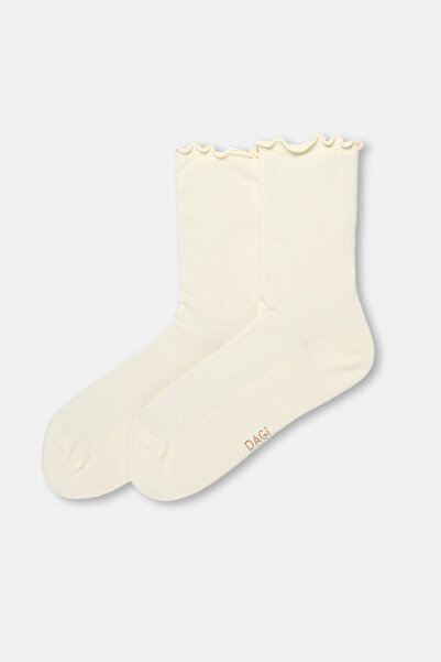 Eros Burgundy-Ecru Women's 2-Piece Cotton Ruffle Socks