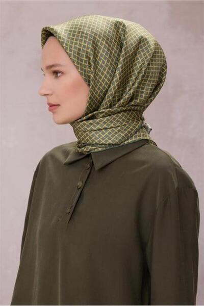 Belli Eșarfă din mătase pură Tivil IST 4203 - 11 model geometric verde kaki