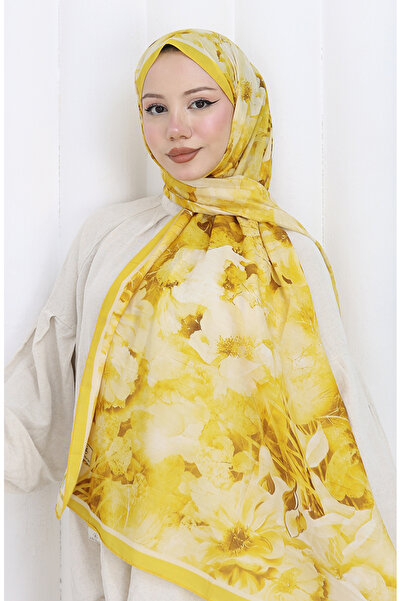 sefamerve Pamuklu Desenli Koza Şal 70324-04 Sarı
