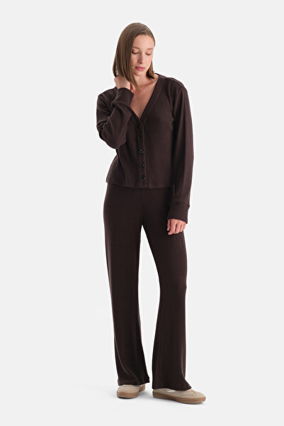 Eros Koyu Kahve Bol Paça Kaşkorse Pantolon