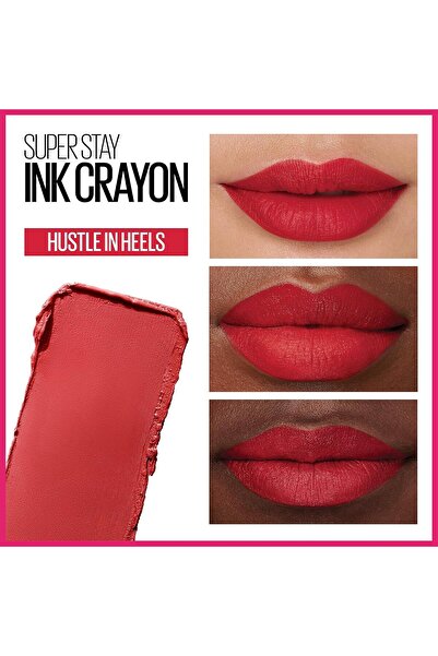 Maybelline New York أحمر شفاه سوبر ستاي إنك كرايون مات من مايبيلين مع مبراة مدمجة، كعب عالٍ، 0.04 أونصة