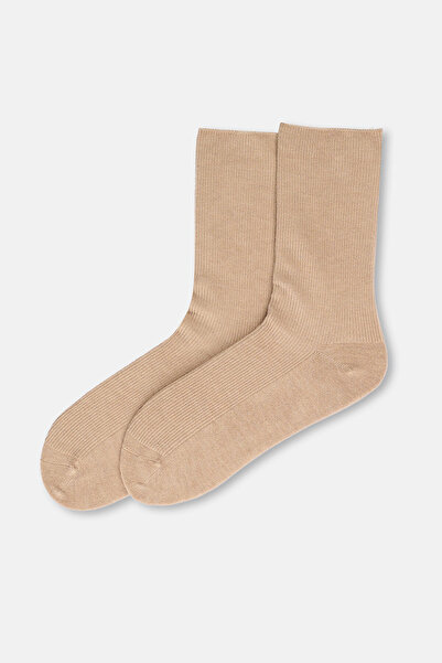 Eros Beige Women's Cashmere Blend Ribbed Socks
