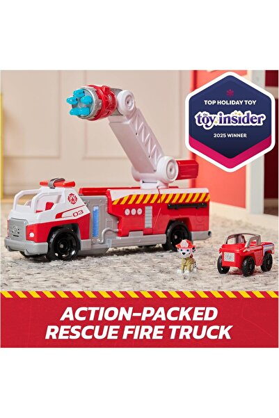 PAW PATROL Fire Rescue: Rapid Reload Fire Truck with Marshall Figure, Quick-Fire Launcher, Lights &