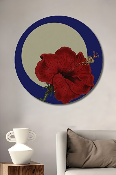 Teona Ahşap Tablou decorativ rotund din lemn, floare roșie în lumina lunii