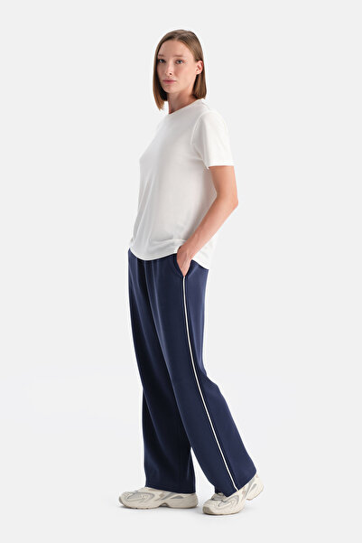 Eros Navy Blue Women's Modal Single Piped Detail Sweatpants