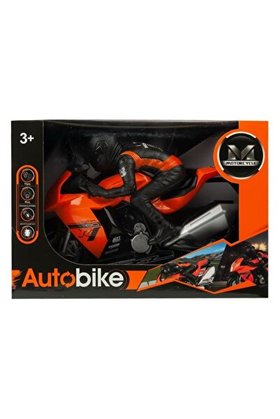 ANTBRO toy vehicle police motorcycle with bump&go, driver, sounds and lights, black/orange