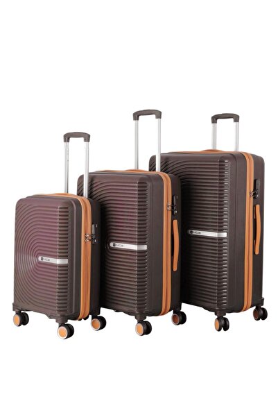 MÇS 3lü Set Kırılmaz Silikon Seyahat Valizi Bavulu V374 Kahve/Şamp
