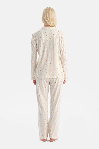 Eros Ecru Floral Patterned Shirt and Pants Set