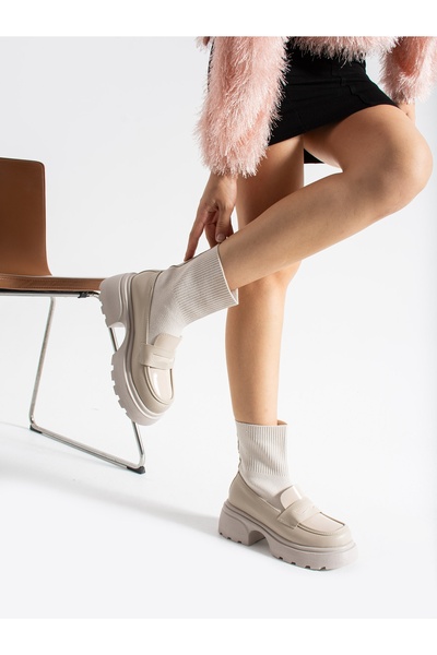ALEMDAR AYAKKABI CORSA Krem Triko Detaylı Kadın Bot