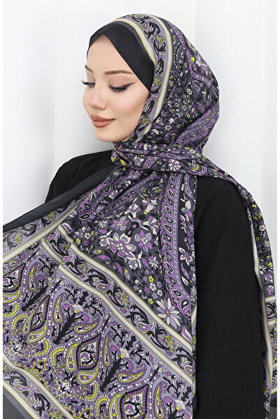 sefamerve Μαλακό σάλι με έθνικ σχέδιο 70312-14 Μαύρο Μωβ