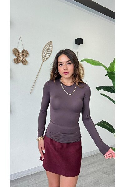 modadagiyim Women's Crew Neck Lycra Long Sleeve Comfortable and Flexible Basic Premium Bodysuit