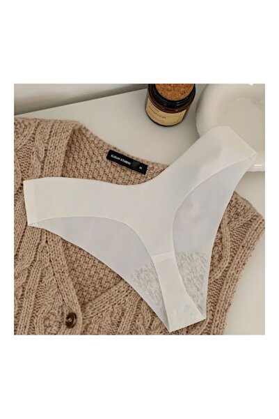 Rotixfy Seamless Satin Thong Panties for Women, White, Size M