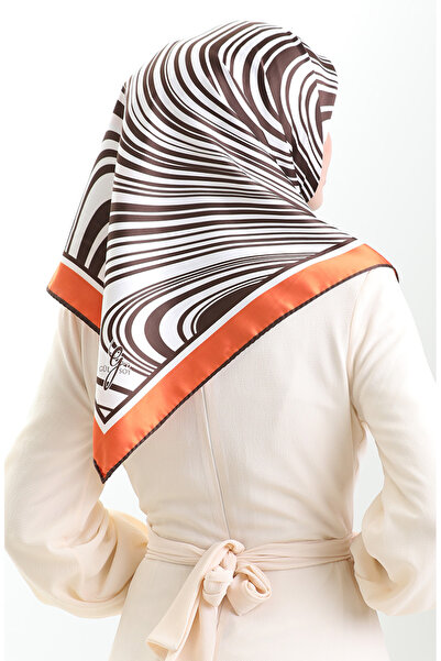 sefamerve Ψηφιακό κασκόλ από ραγιόν 70301-02 Καφέ Πλακάκι