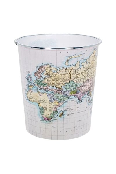 ANTBRO Plastic Trash Bin with World Map Design, Ø22x23cm - 6.35L