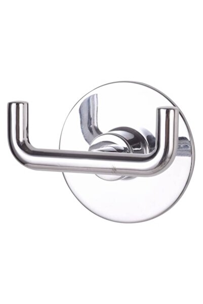OEM Bathroom Hook - 2 hangers, steel, drill or adhesive mounting, silver glossy