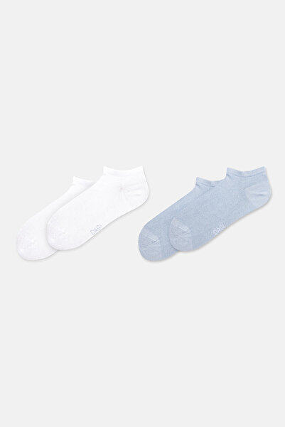 Eros White-Blue Women's 2-Piece Bamboo Basic Booties Socks