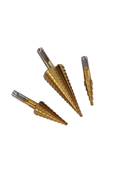 Lawazim Step Drill Set SDS 3 Piece - Cone Drill Bits 4-32mm Multi Size for Metal Wood Plastic