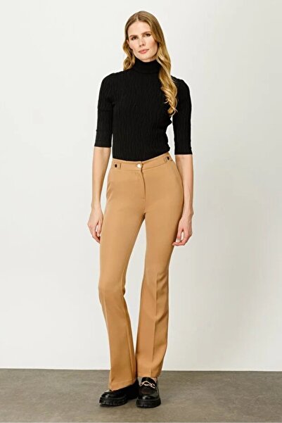 Ekol Kadın Süs Düğmeli İspanyol Paça Pantolon 2083