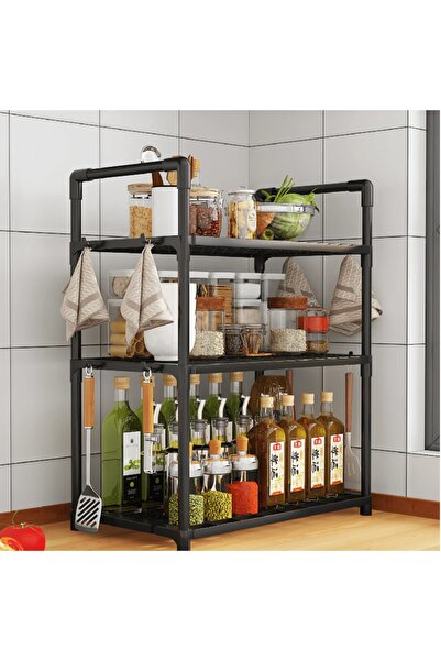 Cozy Nest 3-Tier Storage Rack Shelf Organizer – Multi-Purpose Kitchen Bathroom Counter Stand with Hooks Handle