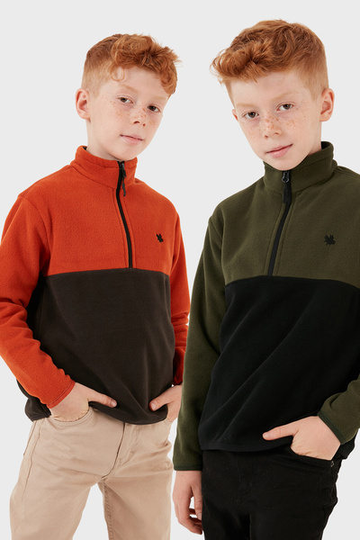 Lela Soft Textured Half Zip Color Block Stand Collar 2-Pack Fleece Kids' Polar