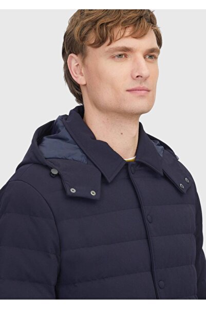 Ramsey Navy Blue Regular Fit Hooded Casual Woven Coat