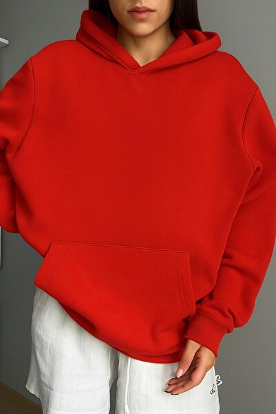 BENROMA Hanorac unisex cu glugă, fără imprimeu, din bumbac pieptănat cu 3 fire