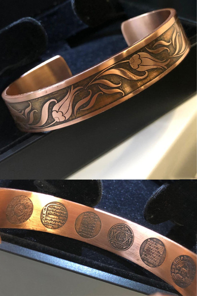 GWOMA سوار نحاسي نسائي - سوار نحاسي محفور بالليزر مع درع وصلاة للحماية • في ص...