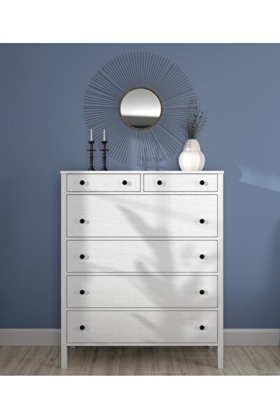 Sakura Ahşap Hunerika Ceris 6 Çekmeceli Şifonyer-Wood Beyaz-Minifiks Bağlantılı