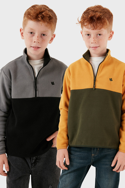 Lela Soft Textured Half Zip Color Block Stand Collar 2-Pack Fleece Children's Polar 5905004S2