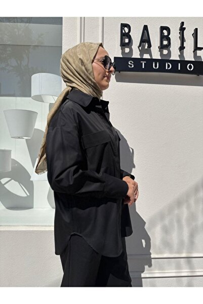 Babil Butik Td4254 Nova Paper Pocket Women's Shirt Black