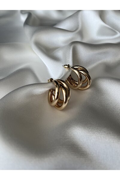 stainless steell Kadın Çelik Üç Halkalı Gold Küpe