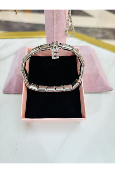 stainless steell E Harfli Çelik İtalyan Charm Bileklik