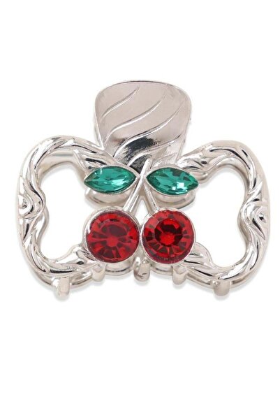 TAKIŞTIR Μεταλλική μίνι αγκράφα με φιγούρα κερασιού σε ασημί χρώμα