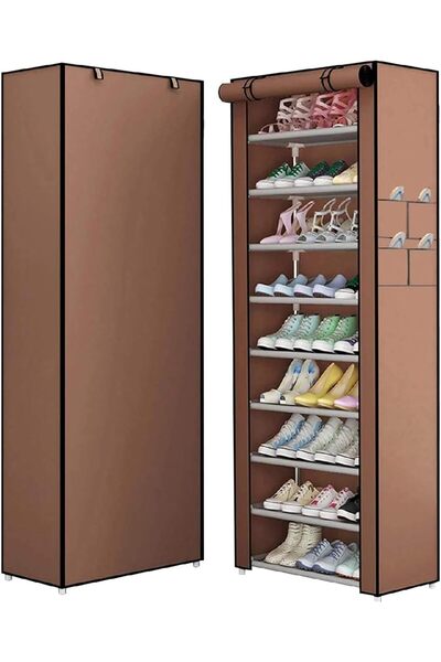 Generic 9-Tier Shoe Rack Canvas Shoe Storage Cabinet for 45 Pairs Shoes
