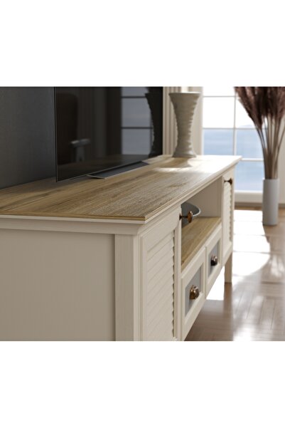 Sakura Ahşap Hunerika Tilio Premium 2 Çekmeceli 2 kapak tv ünitsi -Legnano/krem Minifiks Bağlantılı