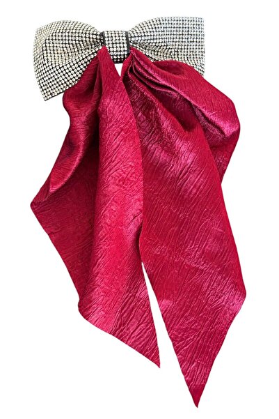 TAKIŞTIR Burgundy Color Stone Detailed Ribbon Vending Machine Buckle