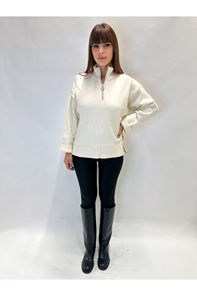 IFASTFASHION Women's blouse with high collar and short zipper - modern casual model for autumn-winter