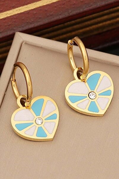 TAKIŞTIR أقراط من الفولاذ على شكل قلب ذهبي اللون (زوج)