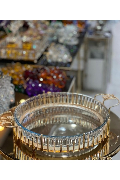 AZADE BAKIR GOLD PİRİNÇ JAPONGÜL ÇUBUK YUVARLAK BORCAM CAM SUNUMLUK