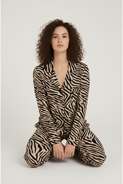 Bravie Luxury Viscose Zebra Patterned Women's Long Sleeve Pajama Set – 42570