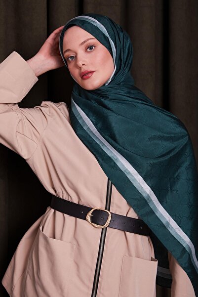 Levidor Green Double Striped Monogram Shawl