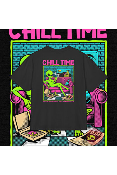 LORVEX Υπερμεγέθη Unisex Βαμβακερό T-Shirt – Εκτύπωση CHILL TIME