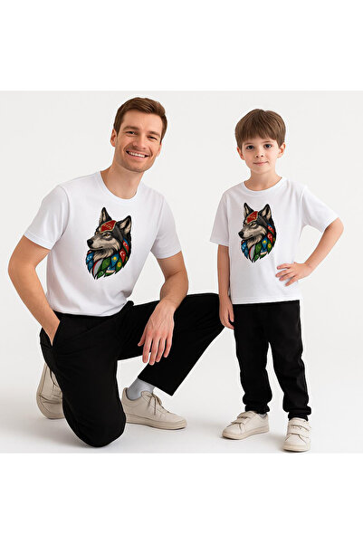 ErTaPassage تي شيرت أبي ولد أبي ذو تصميم تركي أبيض - تصميم عرقي ذو معنى